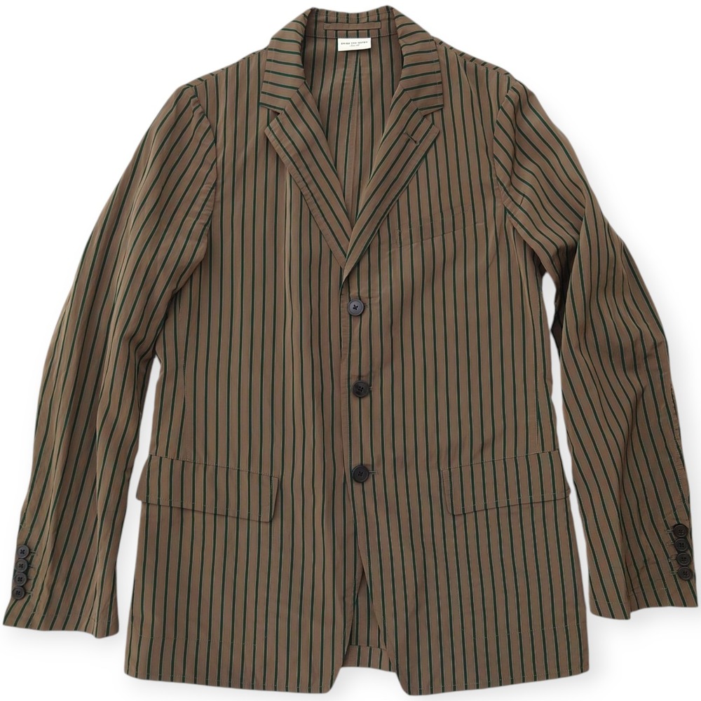 Dries Van Noten Blazer Mens 46 EU 36 US Green Striped Slim Unconstructed Jacket